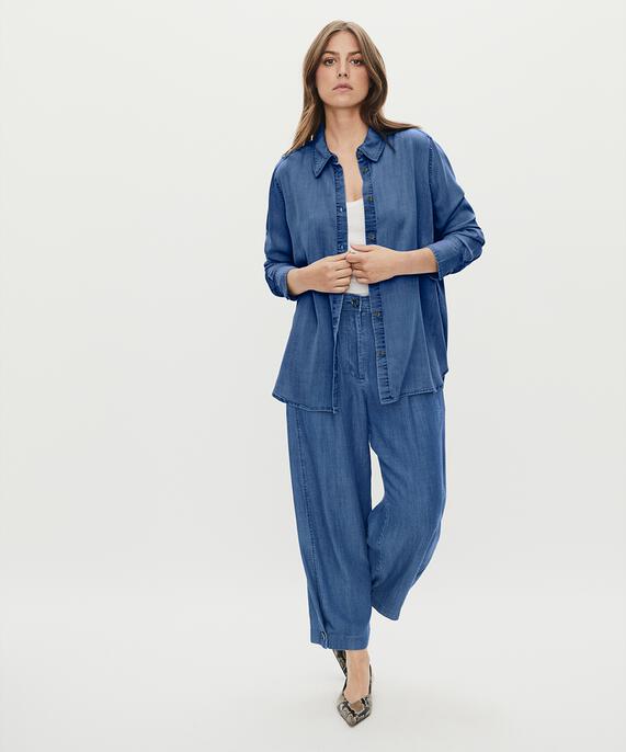 pantalon en denim doux avec détail boutonné sur la jambe, Washed denim