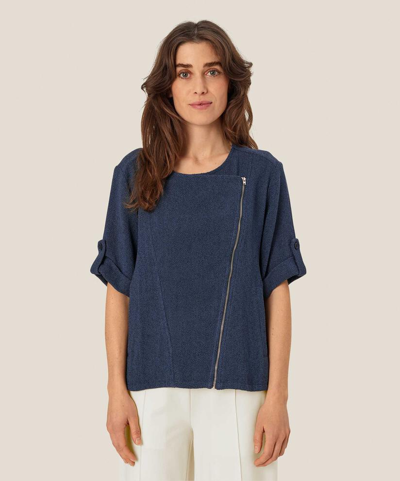 veste en boucle avec zip asymétrique, Mood Indigo