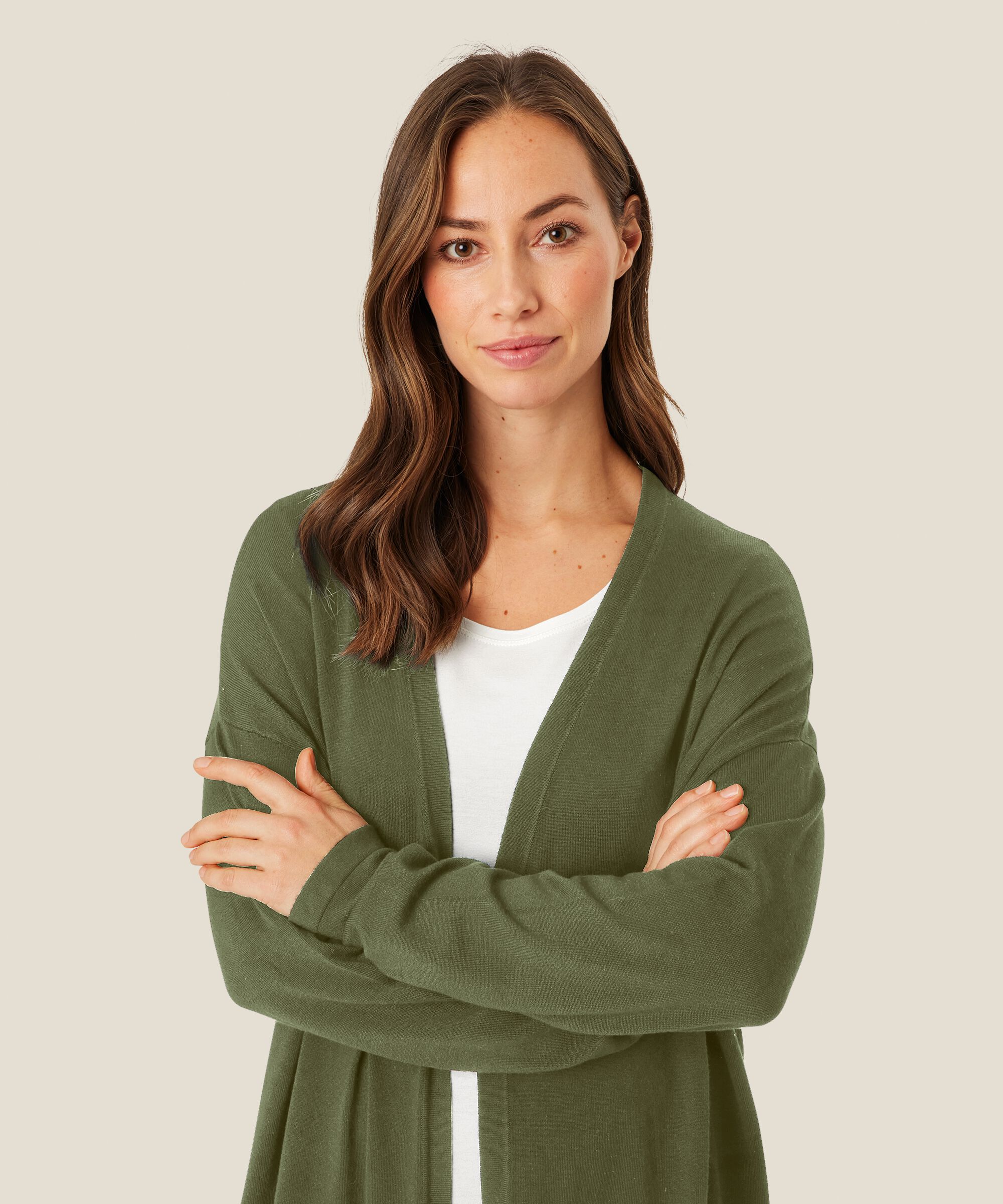 Cardigan En Fine Maille Coupe Droite, D. Lichen Green