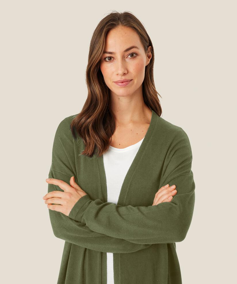 Cardigan En Fine Maille Coupe Droite, D. Lichen Green
