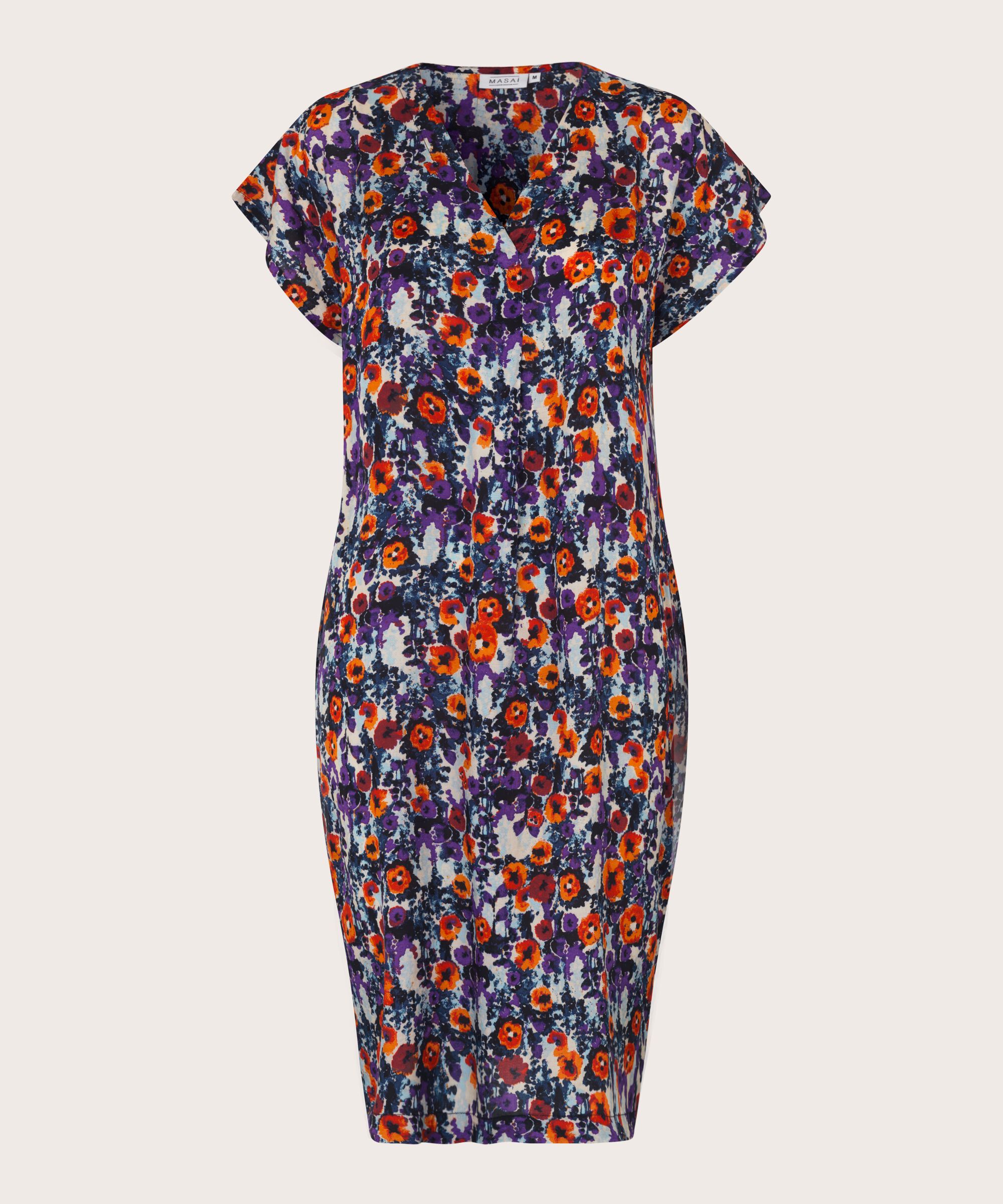 Robe En Viscose Imprimée Avec Col En V, Meadow Violet