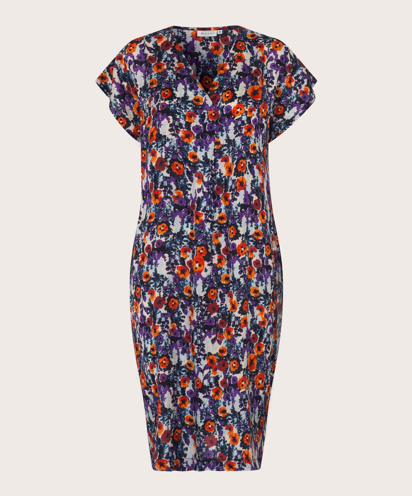 Robe En Viscose Imprimée Avec Col En V, Meadow Violet