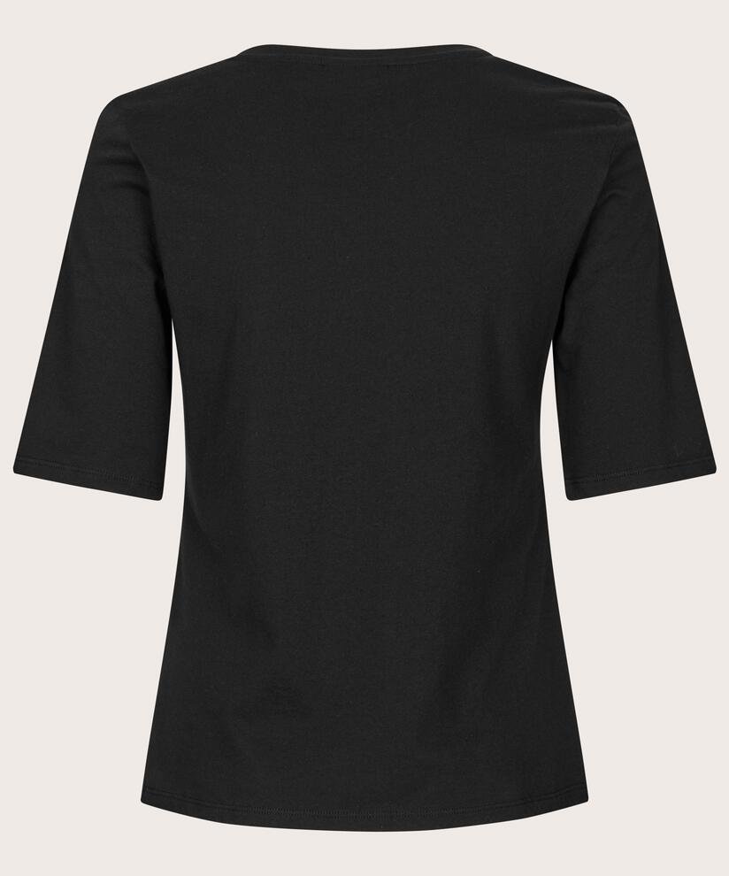 T-shirt à col en V et manches 1/2, Black