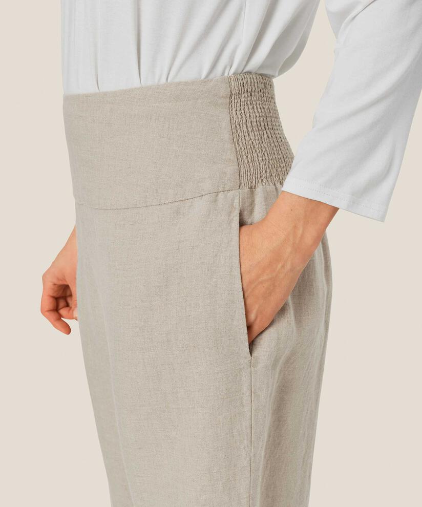pantalon en lin avec large élastique smocké au dos et détail boutonné, Natural