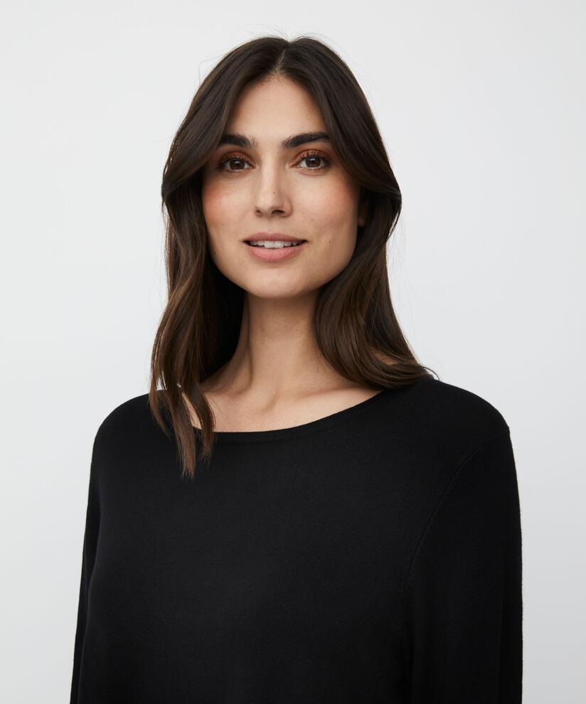 pull en tricot à manches longues et col rond, Black