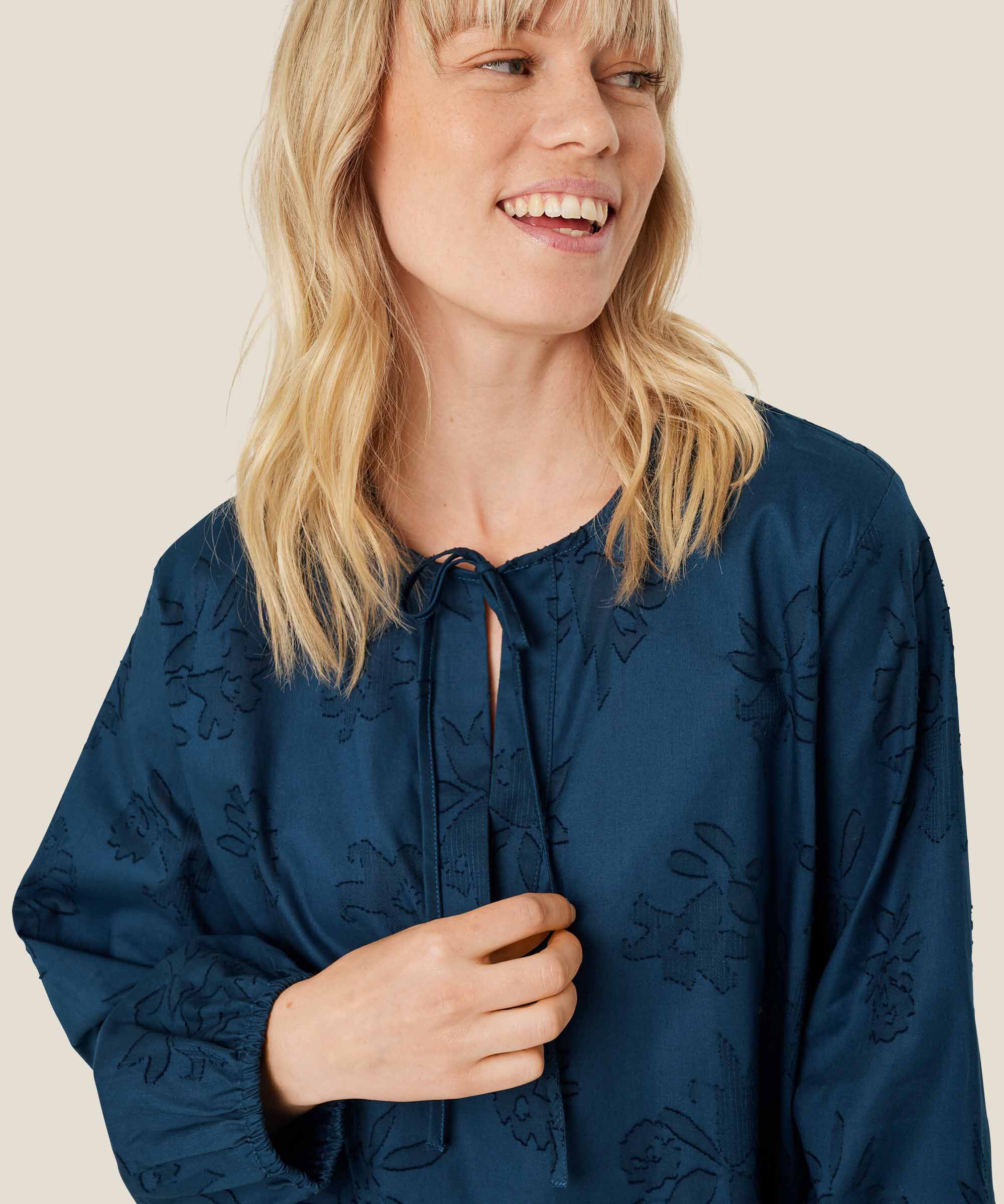 blouse en coton avec imprimé tissé et lien, Moonlit Ocean