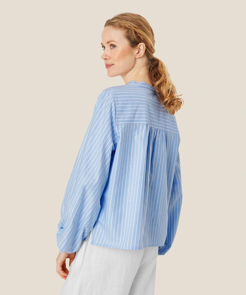 chemise en coton rayé à col chinois, Blue Bonnet