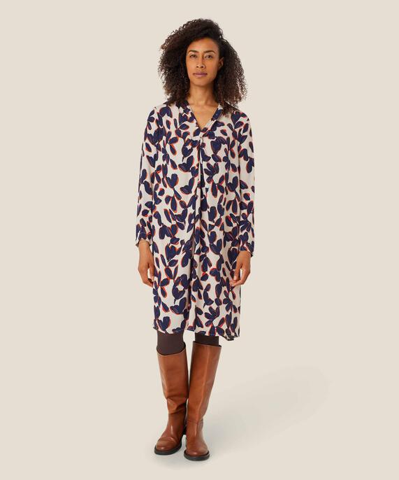 robe col en V avec revers et détail nœud, Umber