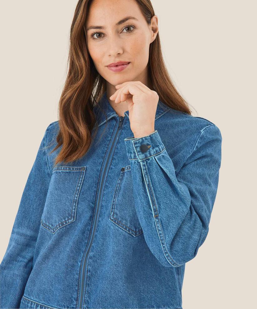 veste courte en jean avec fermeture éclair, Blue Denim