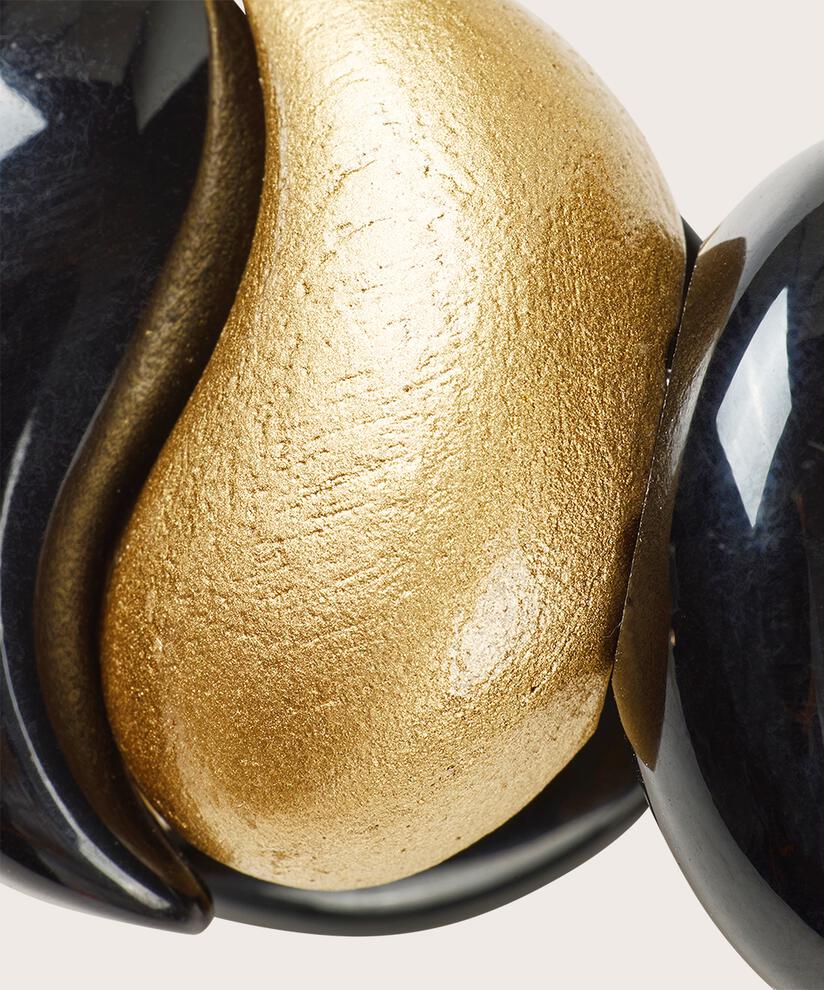 bracelet élastique avec éléments noirs et dorés, Gold