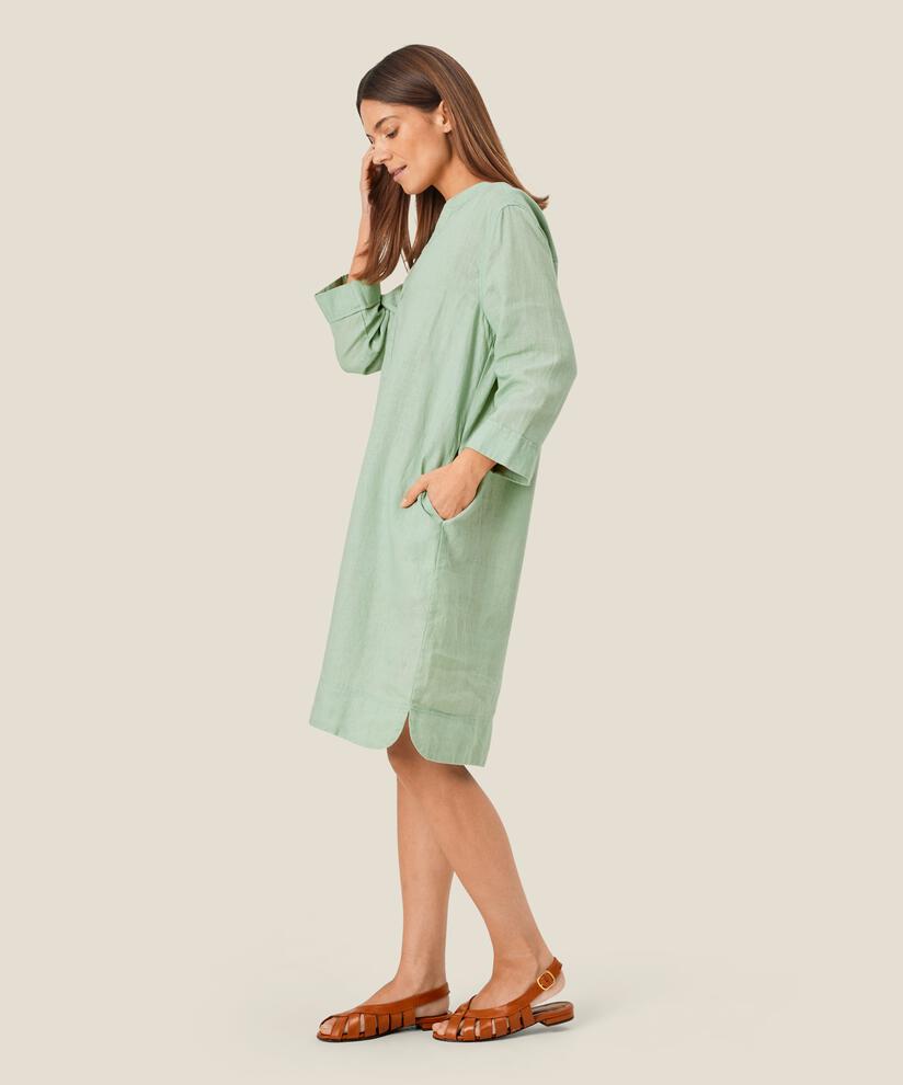 robe en lin avec col en V et poches fendues, Frosty Green