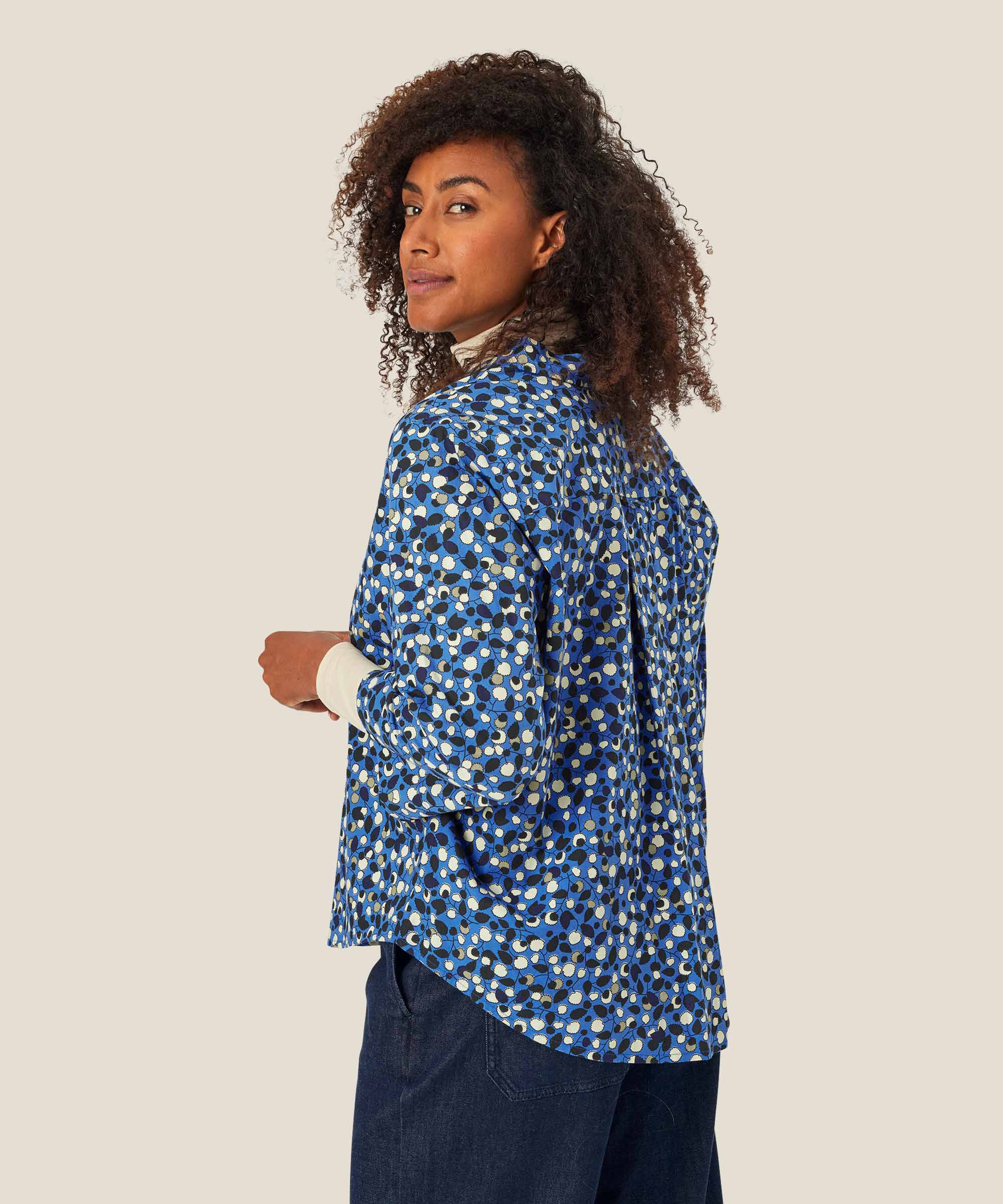 chemise en coton imprimé à manches 3/4, Federal Blue