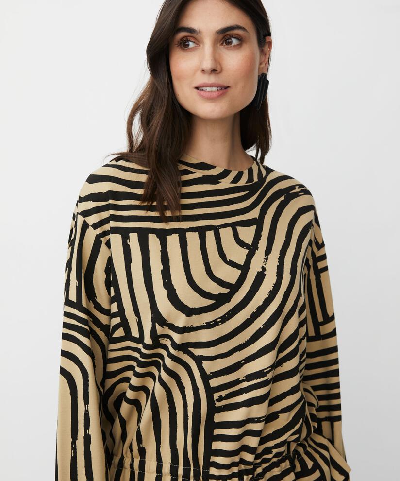 top en jersey imprimé avec imprimé graphique et col rond, Travertine