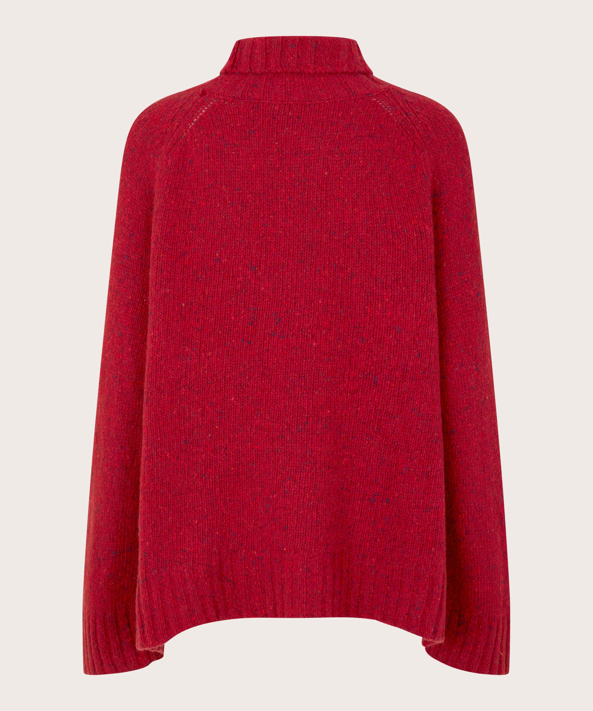 pull à col roulé en laine mélangée avec bords côtelés, Red Dahlia
