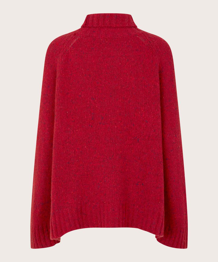 pull à col roulé en laine mélangée avec bords côtelés, Red Dahlia