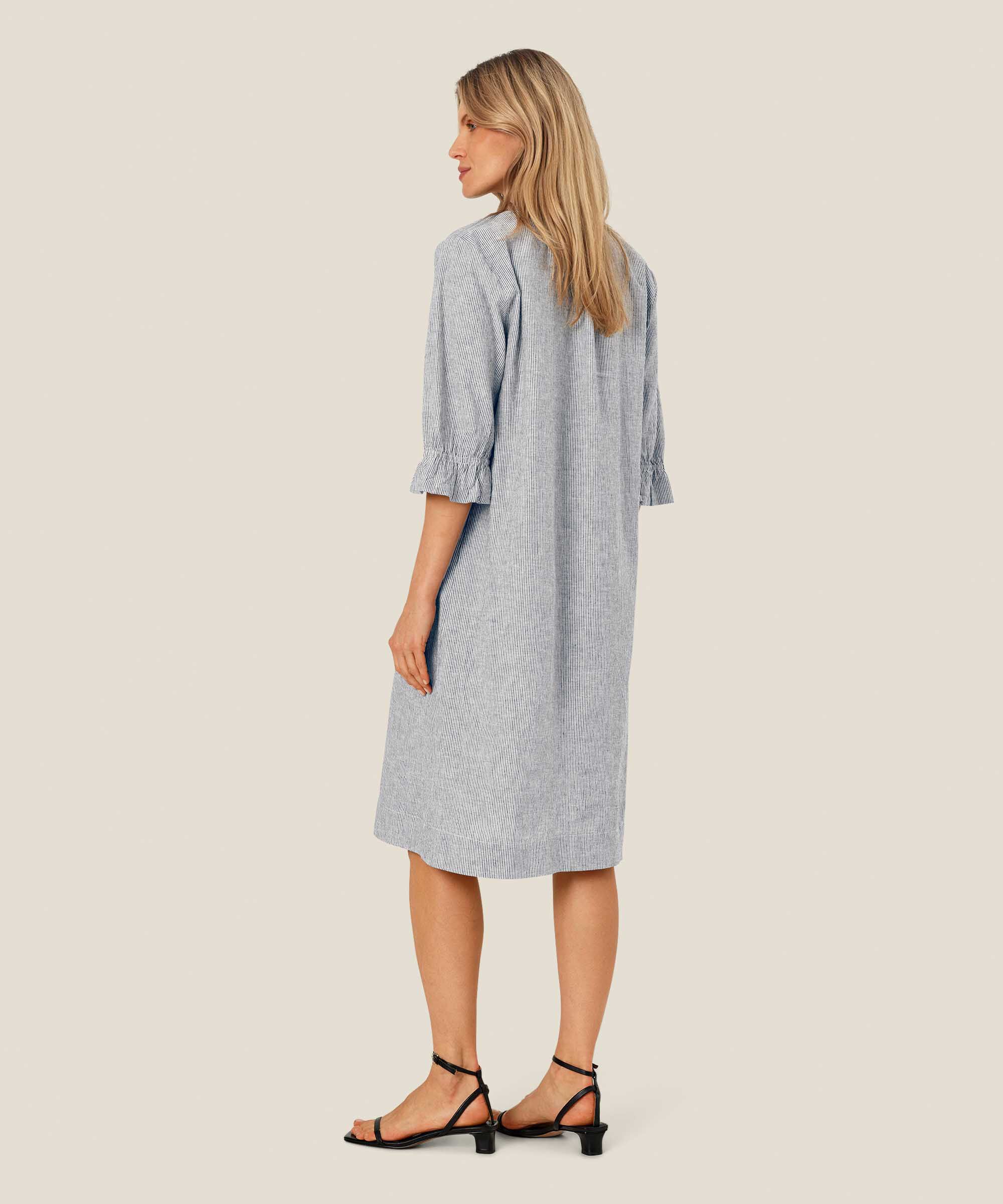 robe rayée en lin mélangé avec lien au cou, Black