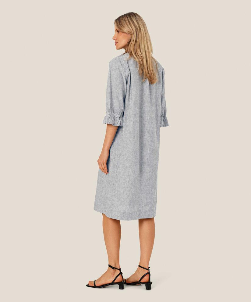 robe rayée en lin mélangé avec lien au cou, Black