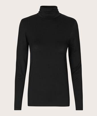 Blouse À Col Roulé En Jersey Doux, Black