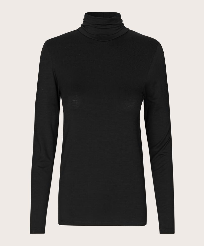 Blouse À Col Roulé En Jersey Doux, Black