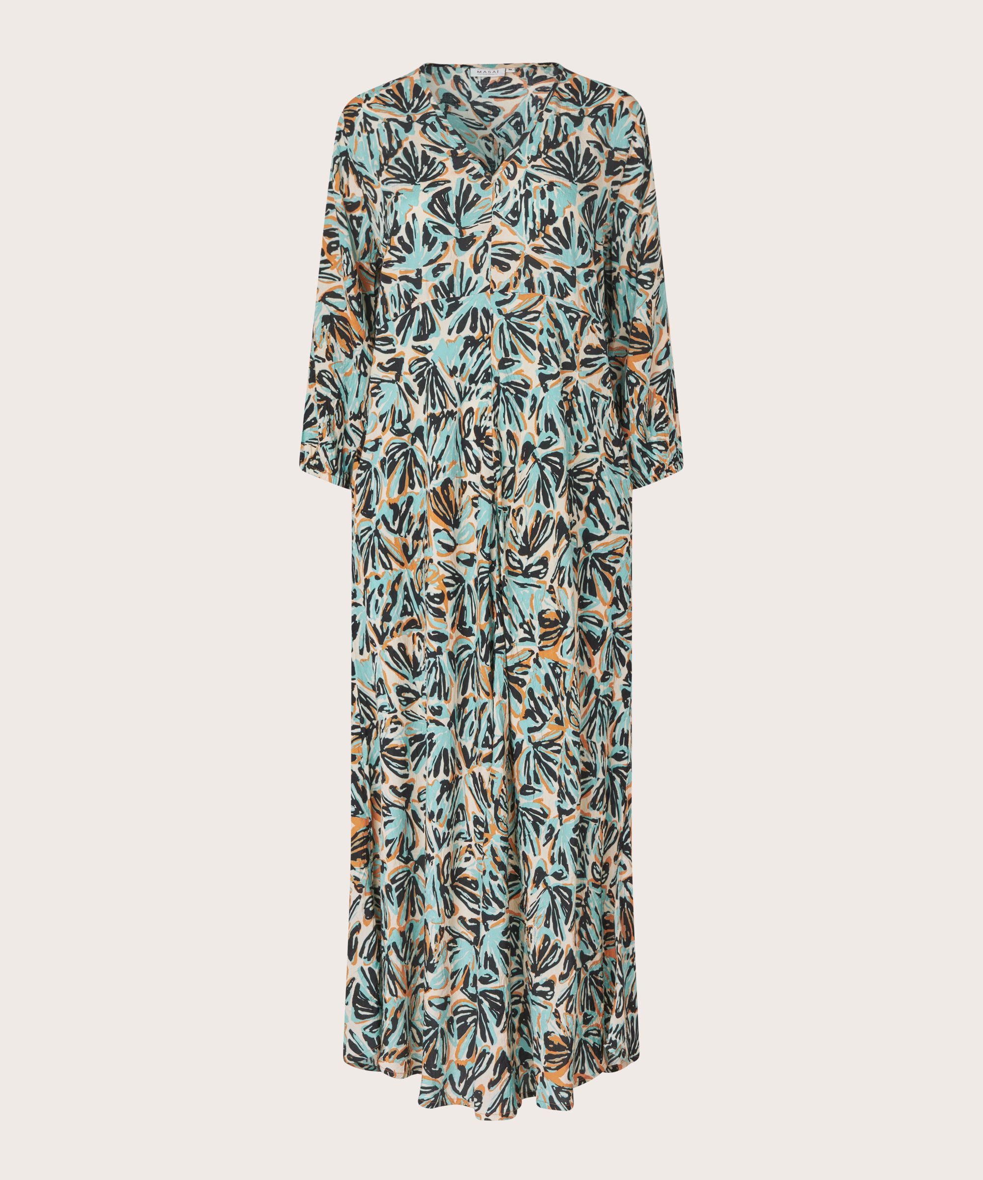 robe en viscose à manches 3/4 et col en V, Aqua