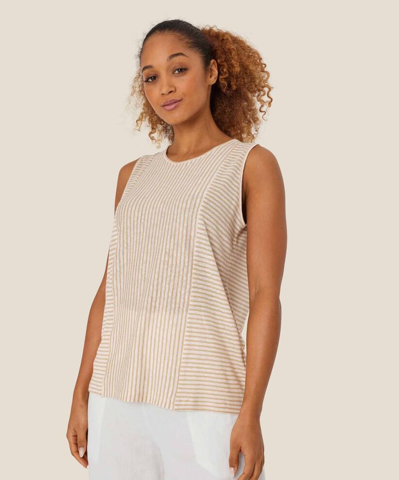 top en jersey rayé en mélange de lin, Pale Khaki