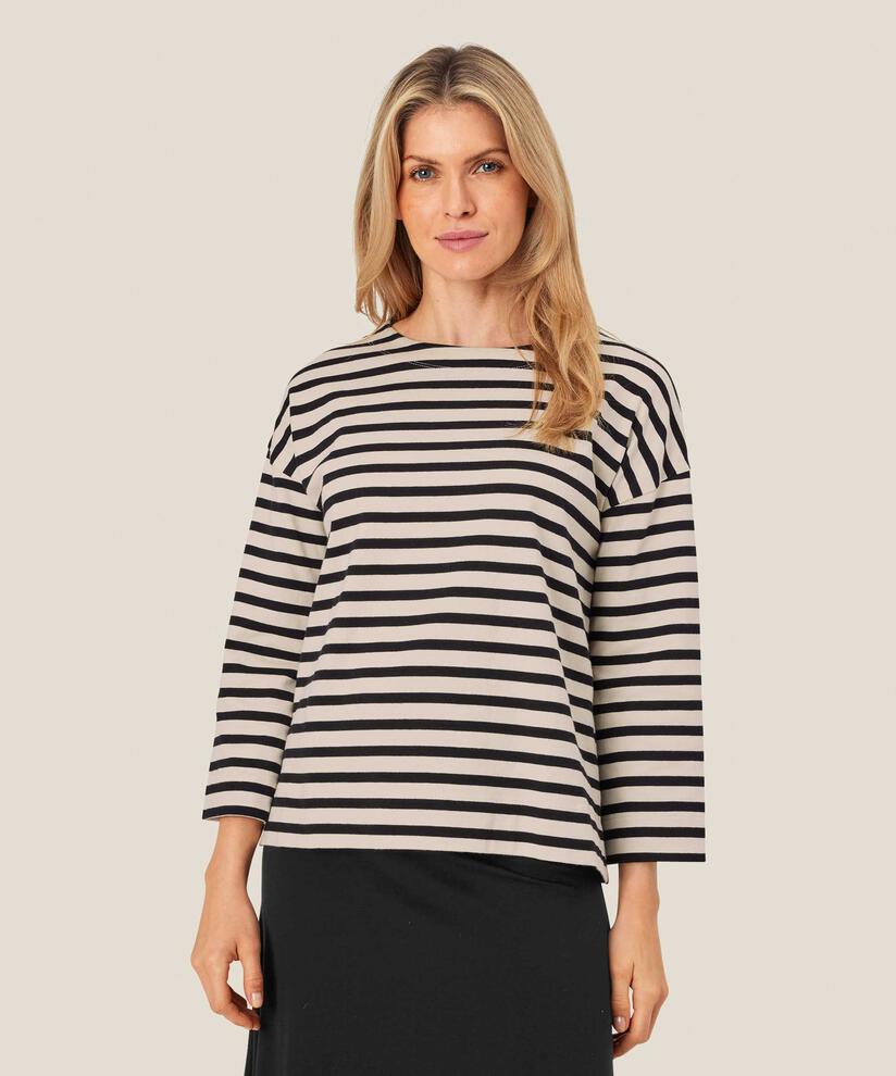 top en jersey rayé à col rond, Black