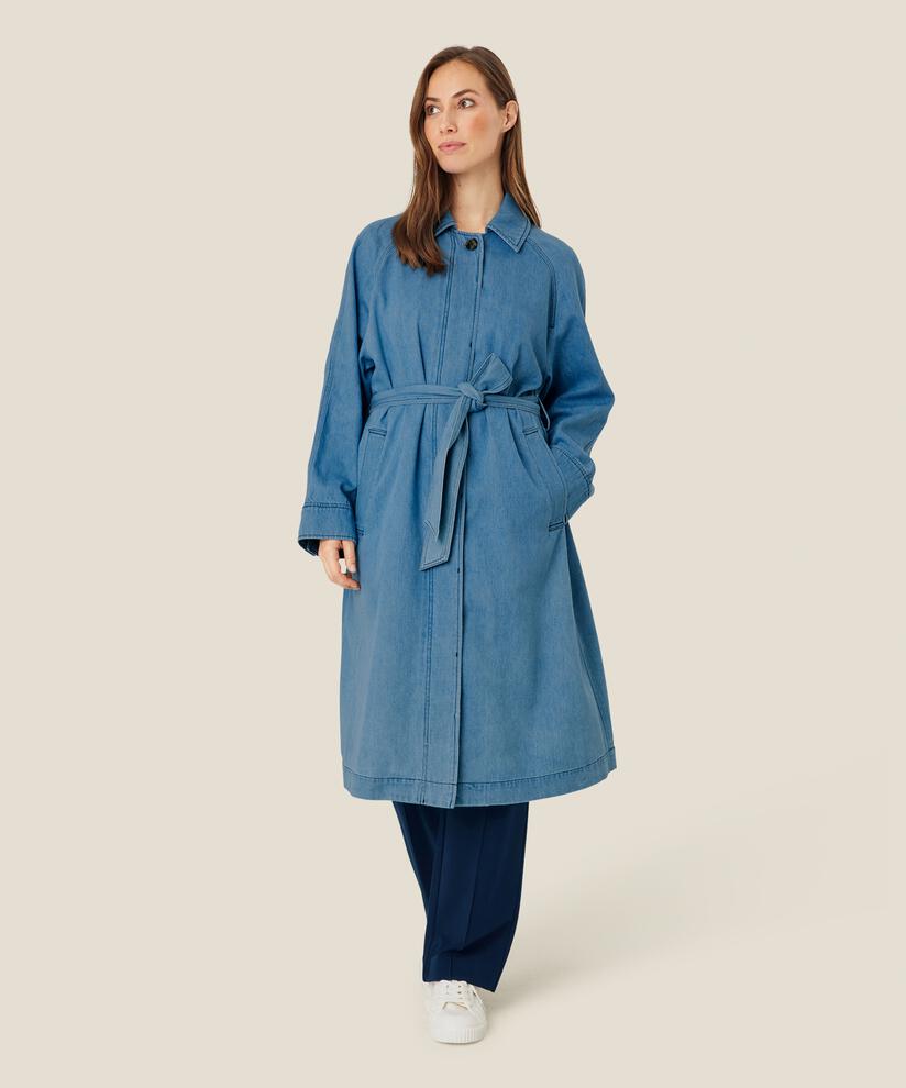 trench-coat en jean avec ceinture amovible, Light Denim