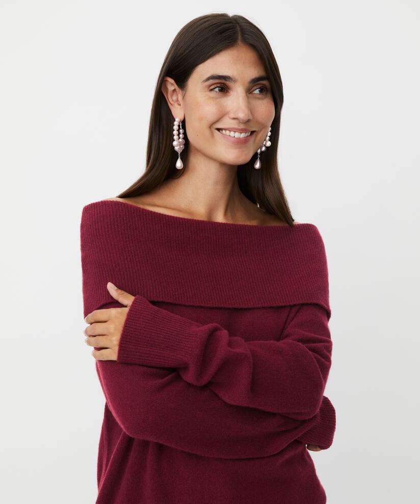 pull en tricot à épaules dénudées avec bords côtelés, Tawny Port