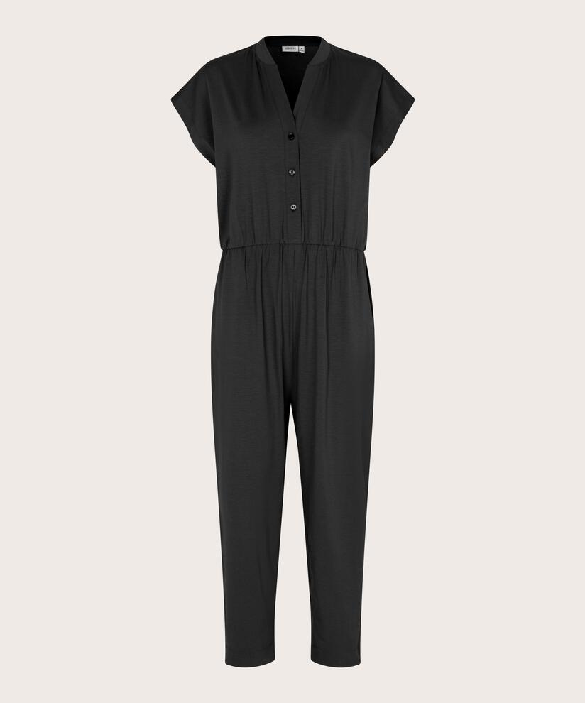 combinaison en jersey avec col en V et boutons, Black