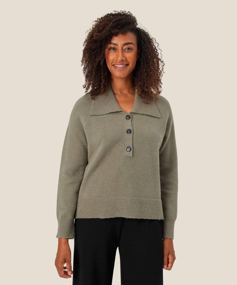 pull en maille avec col et boutons, Vetiver