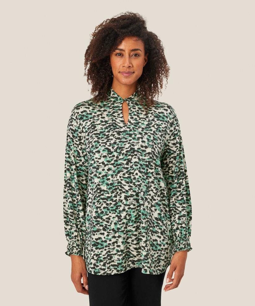 tunique en jersey imprimé avec détail boutonné au col, Winter Green