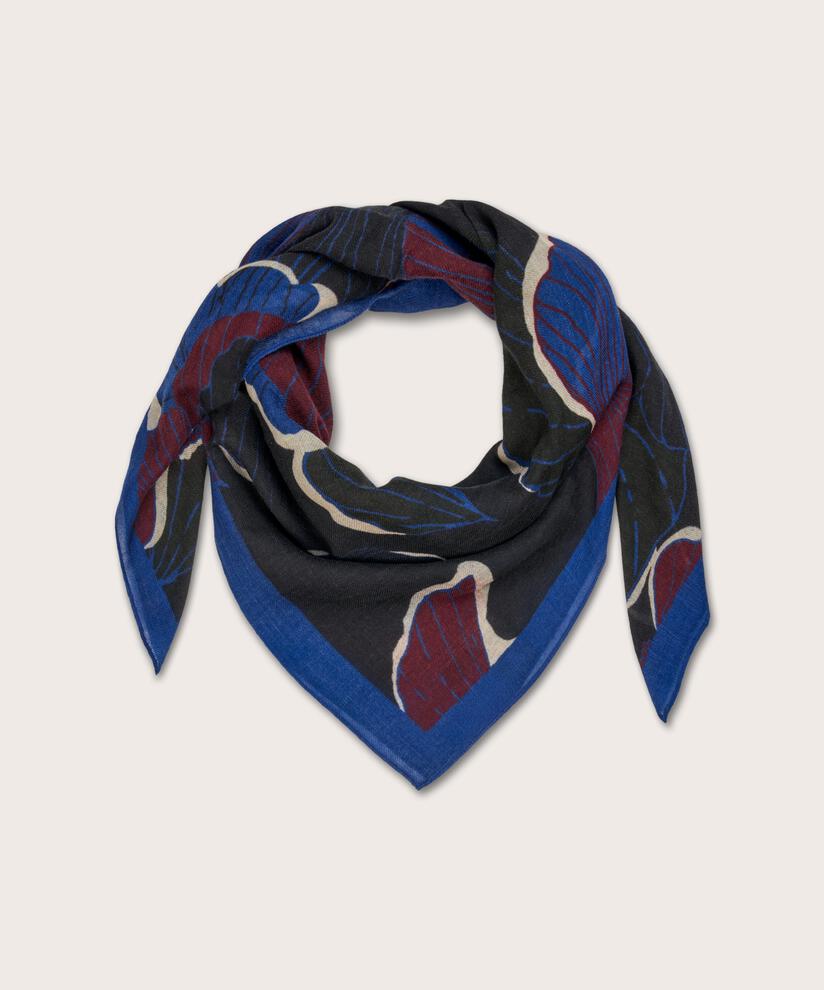 écharpe carrée en laine à imprimé floral, Black