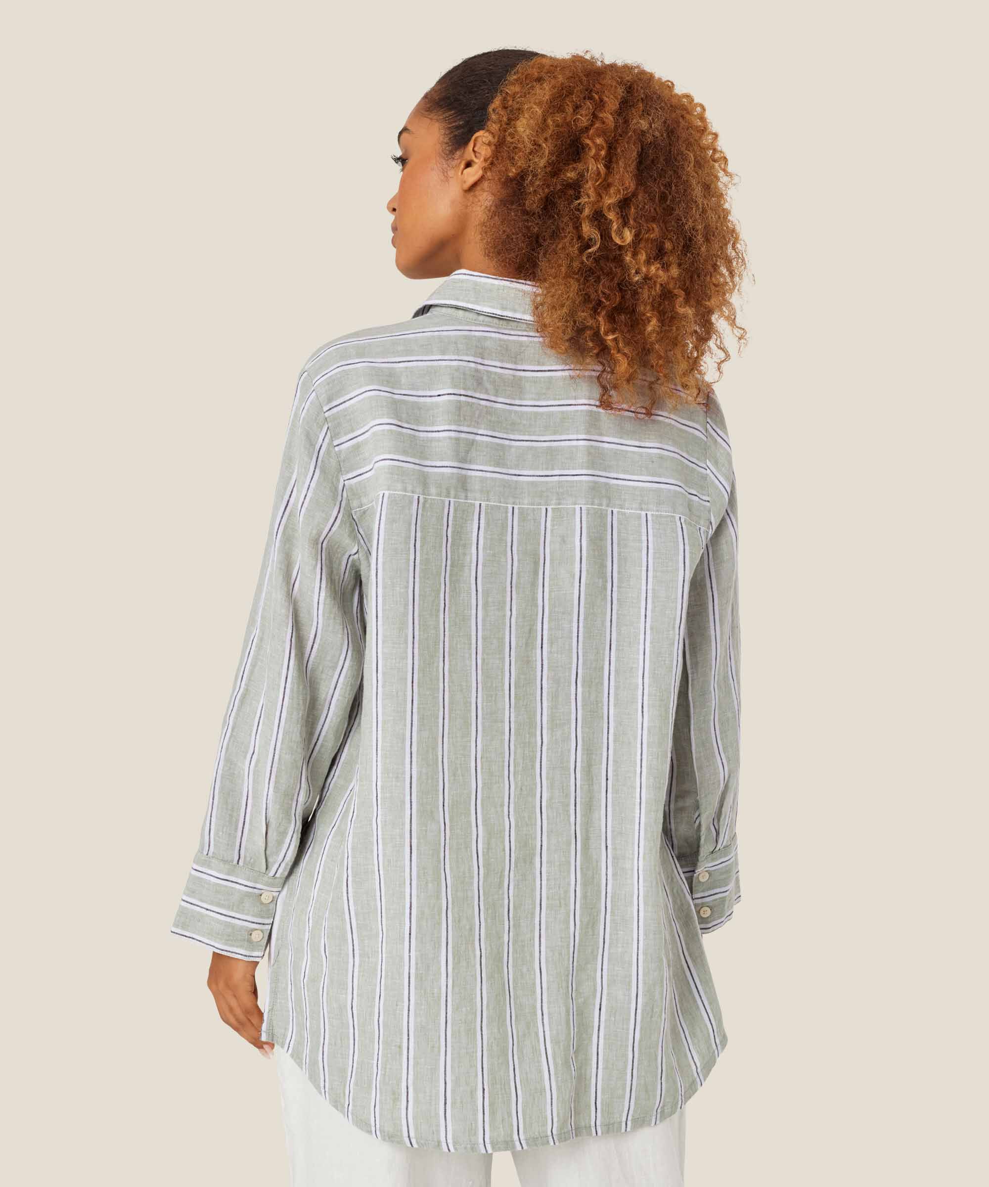 chemise en lin rayé avec fente latérale, Bog