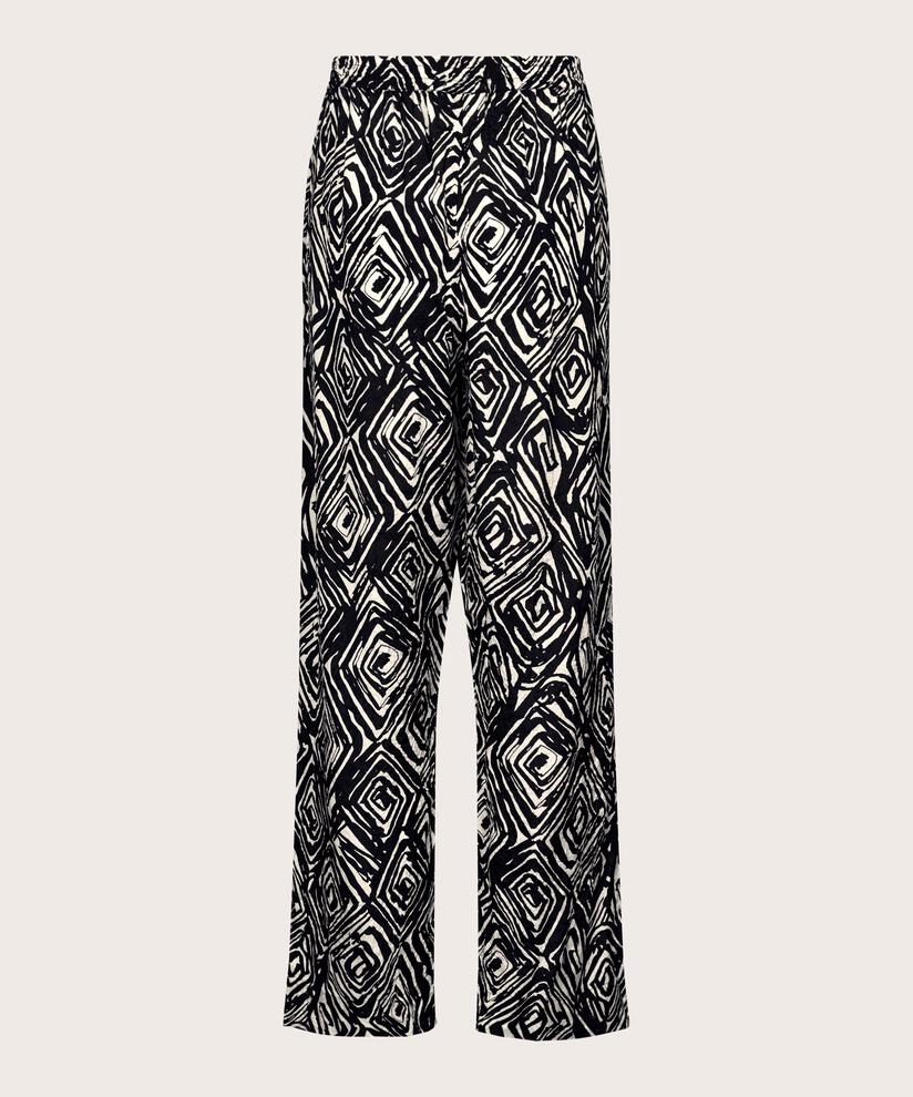 pantalon en viscose imprimé avec taille élastiquée, Black