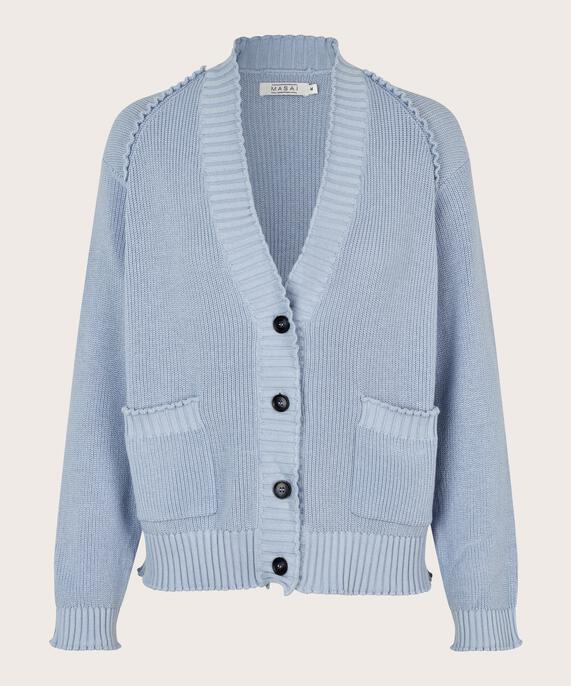 cardigan en coton avec détails volants sur les épaules, Blue Fog