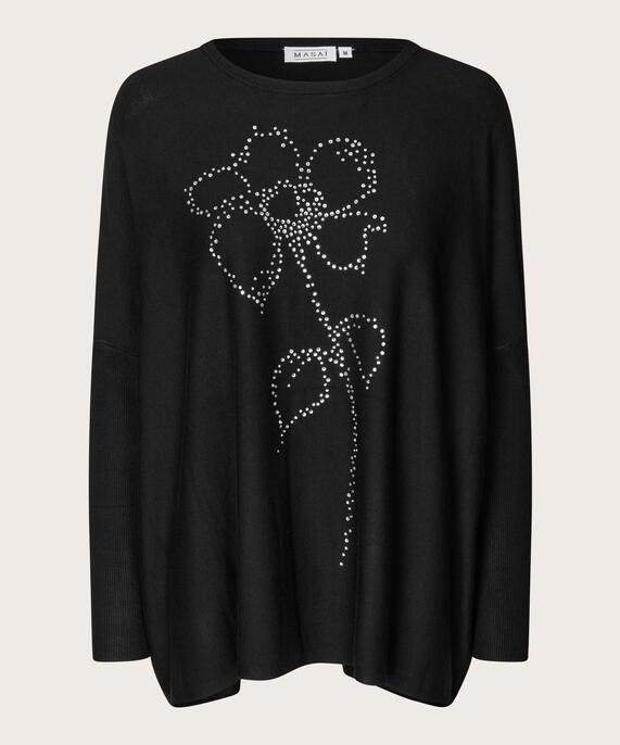 pull en maille douce avec motif strass, Black