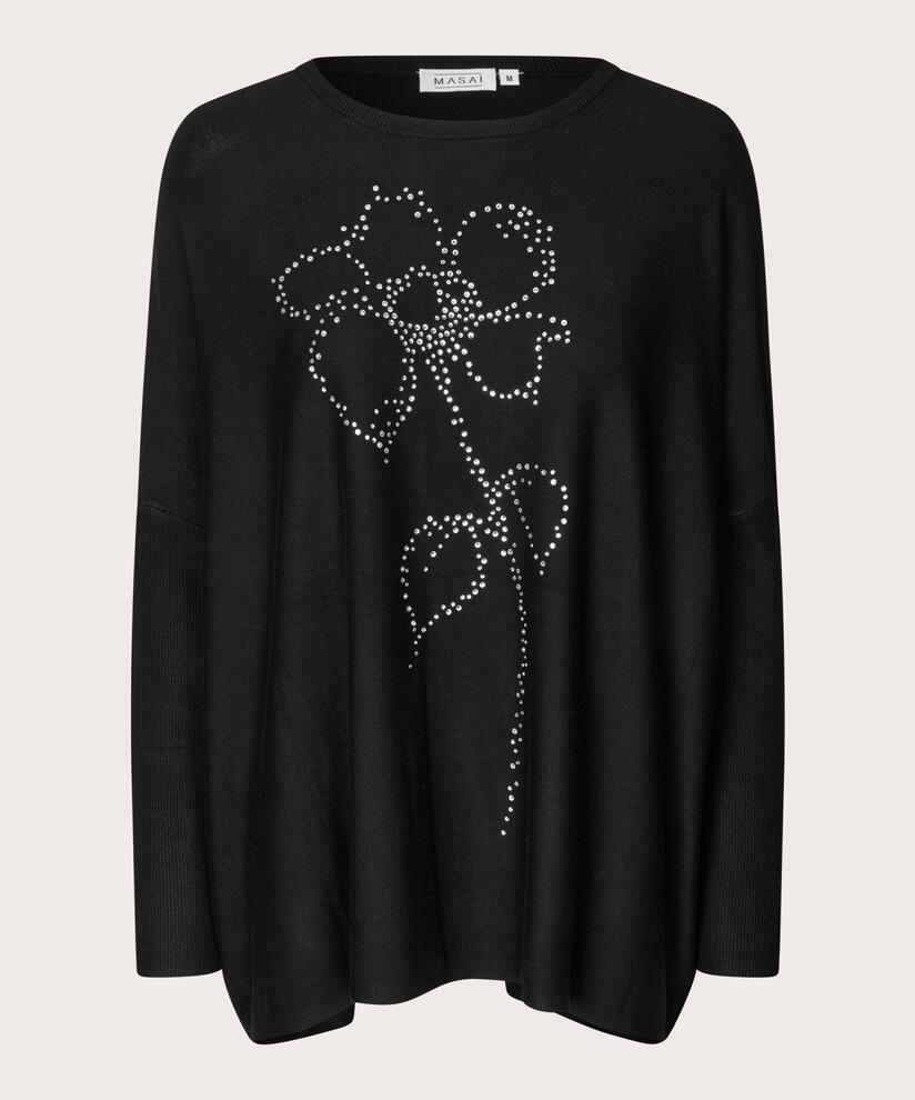 pull en maille douce avec motif strass, Black