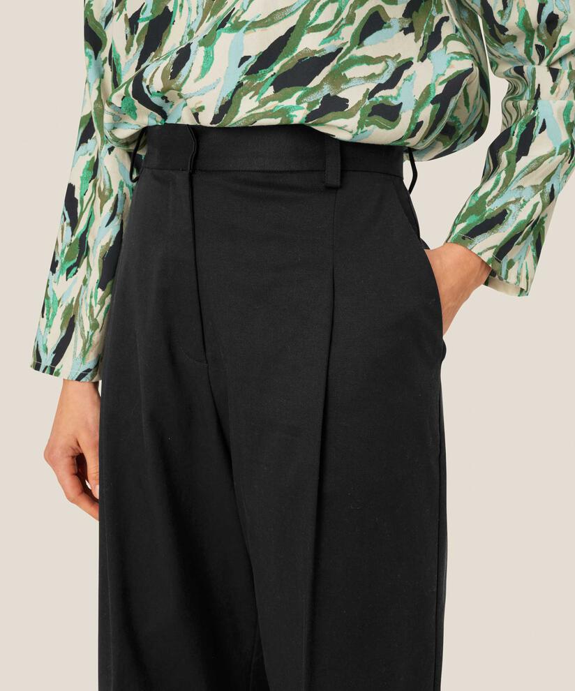 Pantalon à jambes larges, plis pressés et poches fendues, Black