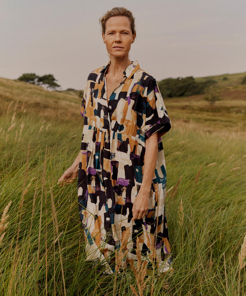 robe en viscose imprimée avec fente haute sur le côté, Dijon