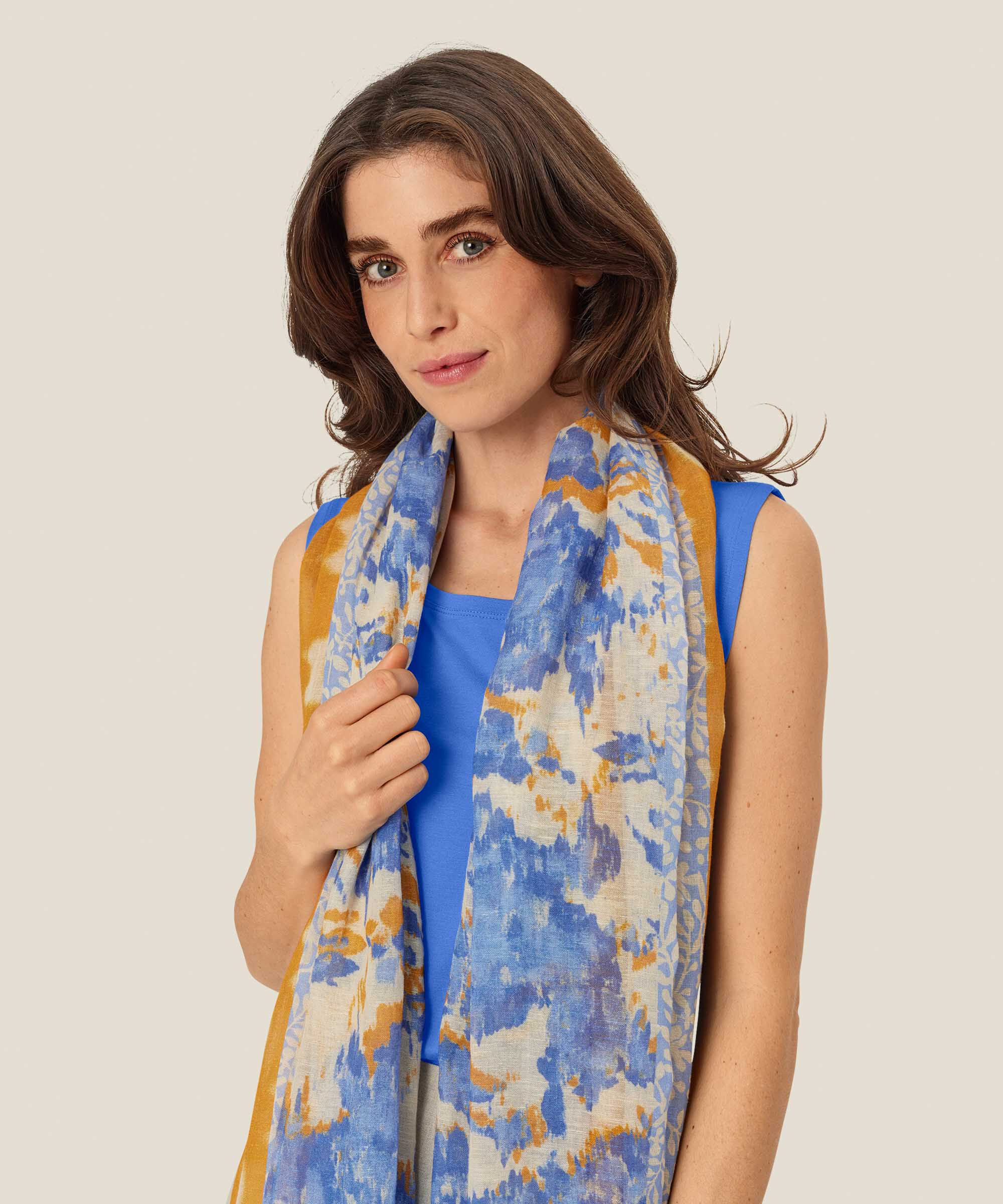 écharpe en mélange de lin à motifs, Nebulas Blue