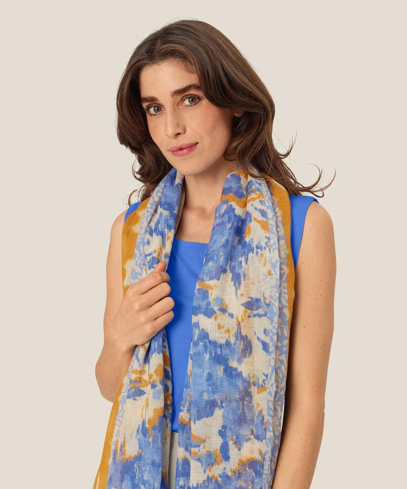 écharpe en mélange de lin à motifs, Nebulas Blue