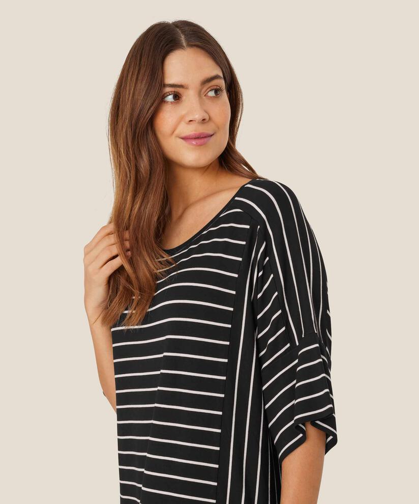 robe en jersey rayé à col rond, Black