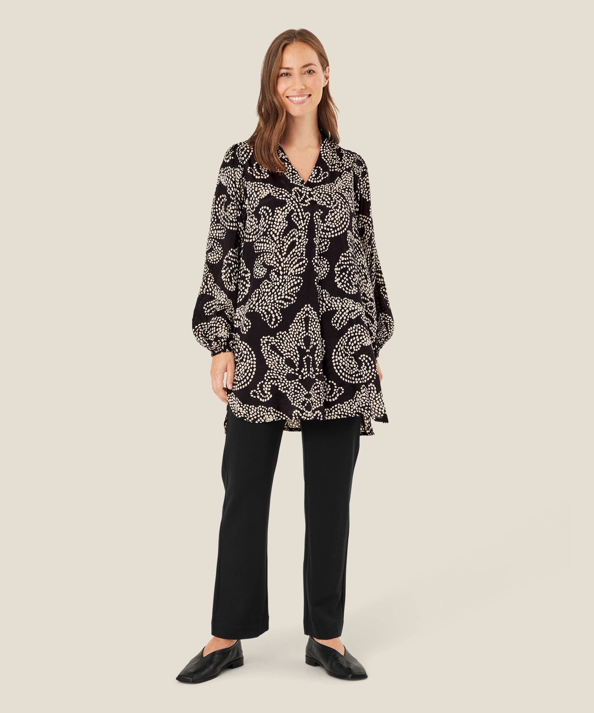 tunique effet portefeuille et manches 3/4, Black