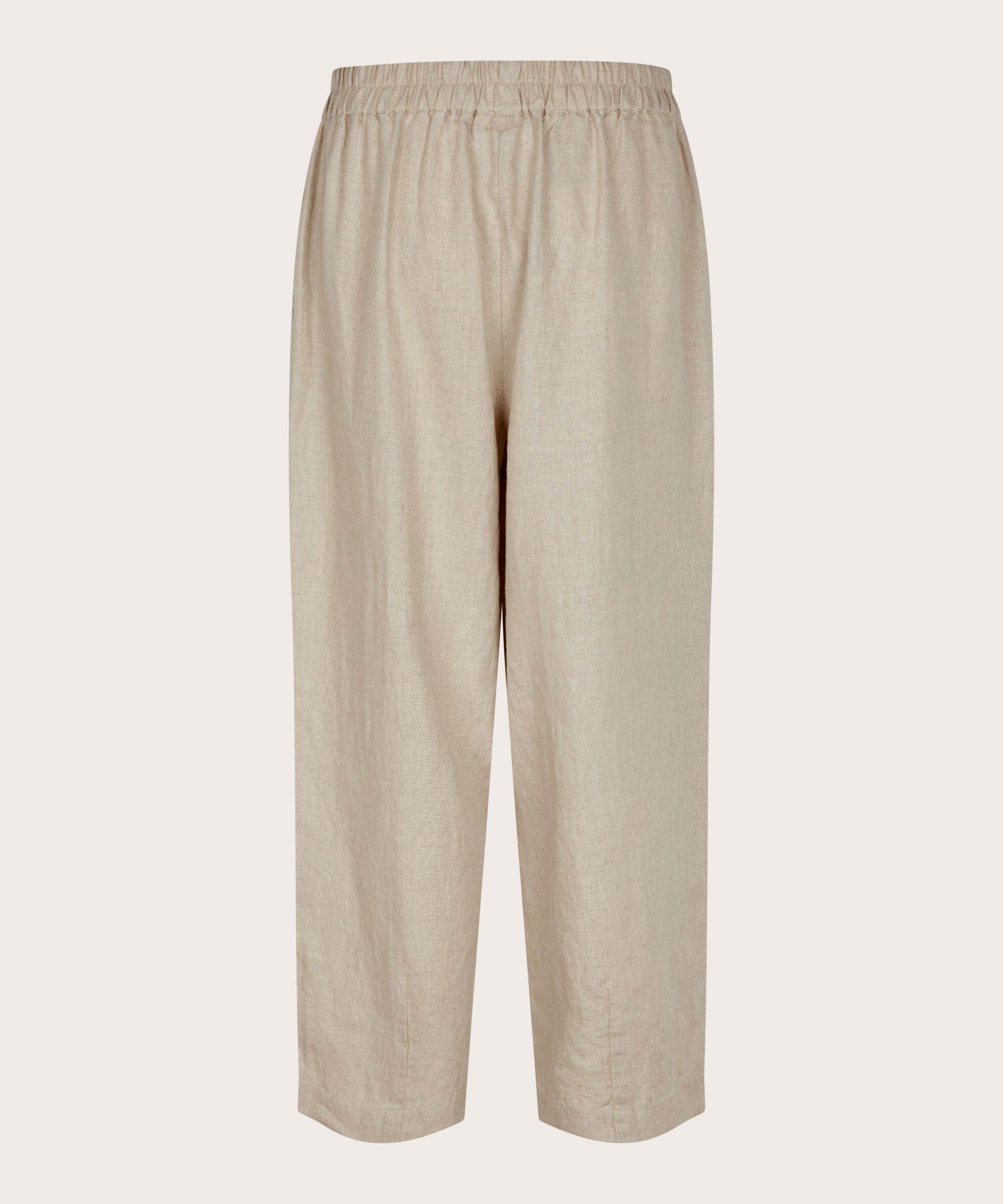 pantalon en lin avec plis cousus et taille élastiquée, Natural