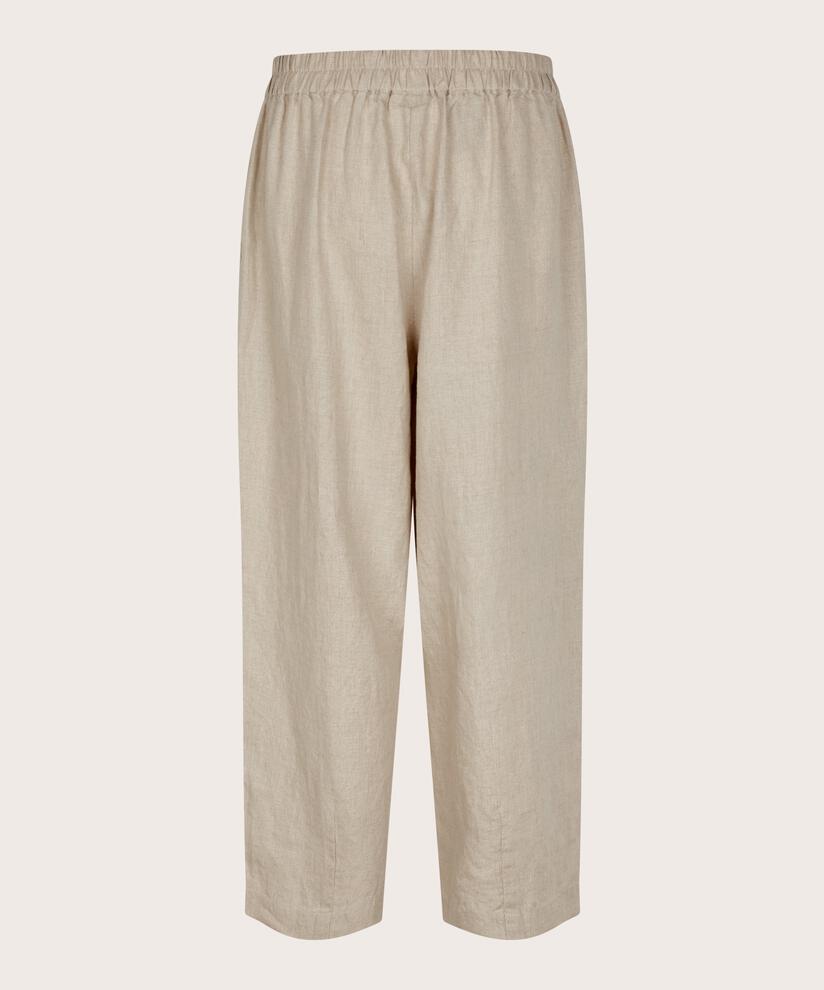 pantalon en lin avec plis cousus et taille élastiquée, Natural