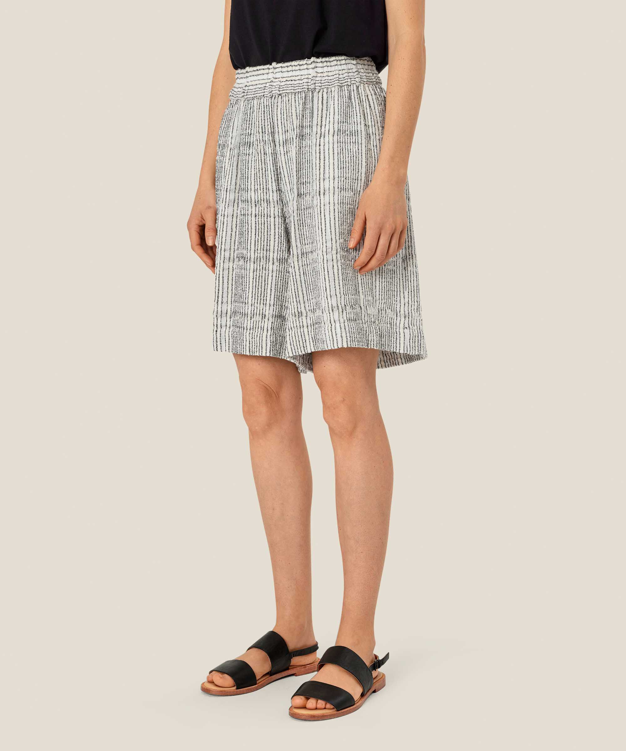 Short en coton mélangé à carreaux avec taille élastique, Fog