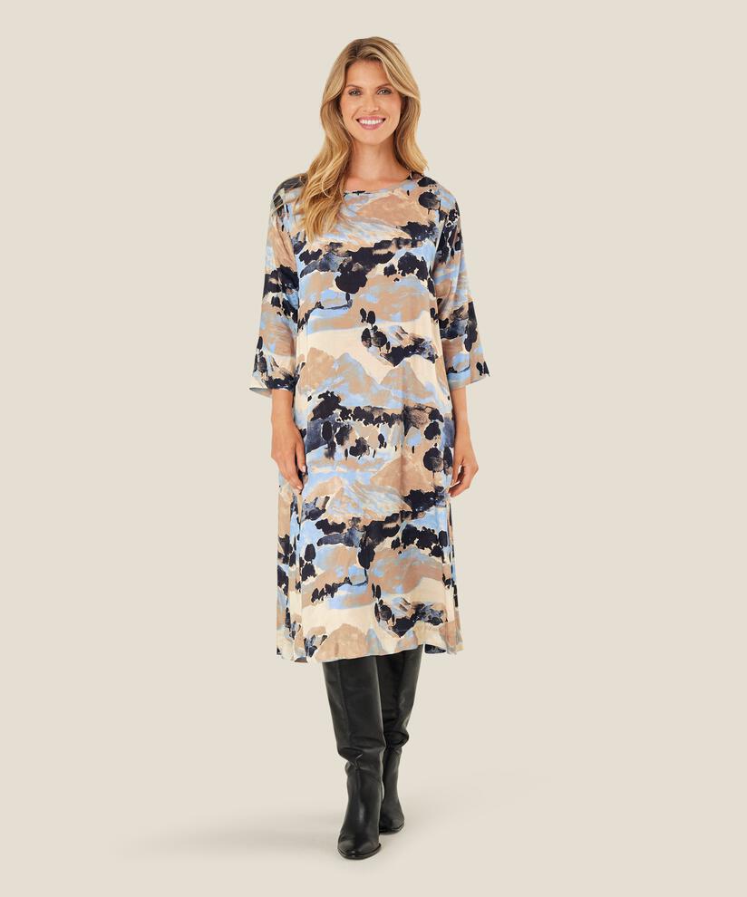 robe en viscose avec un bouton au cou, Steel Grey