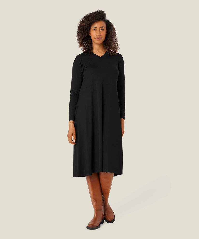 Robe En Jersey À Manches Longues Et Poches Fendues, Black