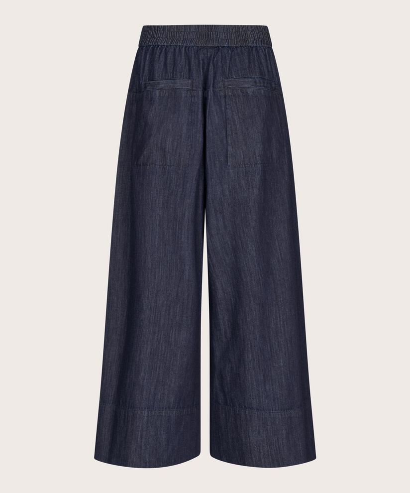 pantalon en jean court à jambes larges et taille élastique, Dark Denim