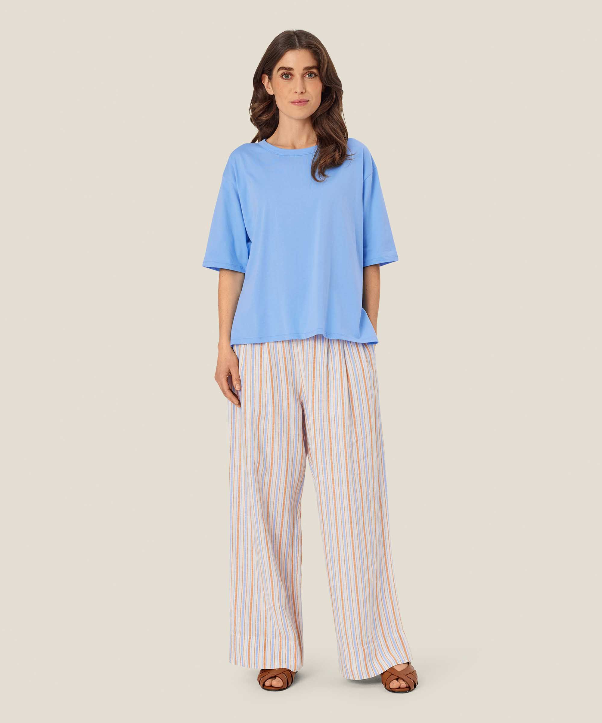 pantalon en lin rayé avec poches fendues et élastique au dos, Inca Gold